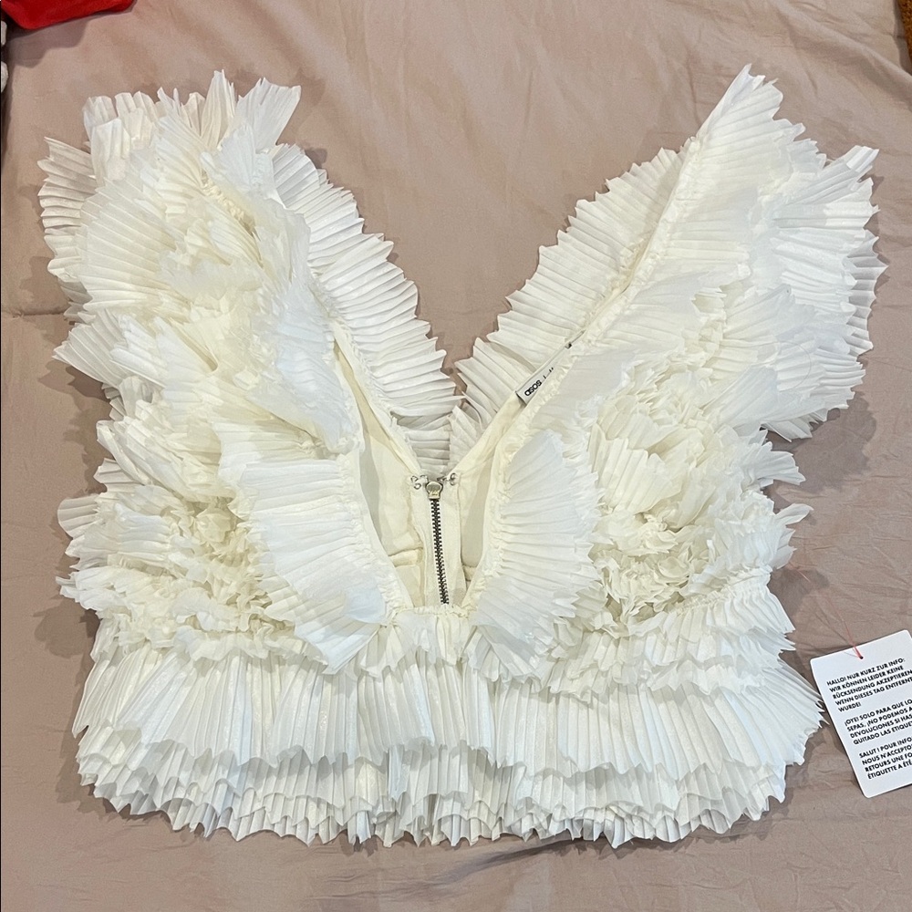 ASOS White Pleated Ruffle Blouse